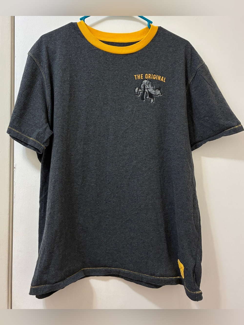 DISNEY PARKS PLUTO Shirt MENS
Large Charcoal Gray Ringer Tee with Yellow Accents
